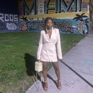 Zara Lapel collar blazer cream dress